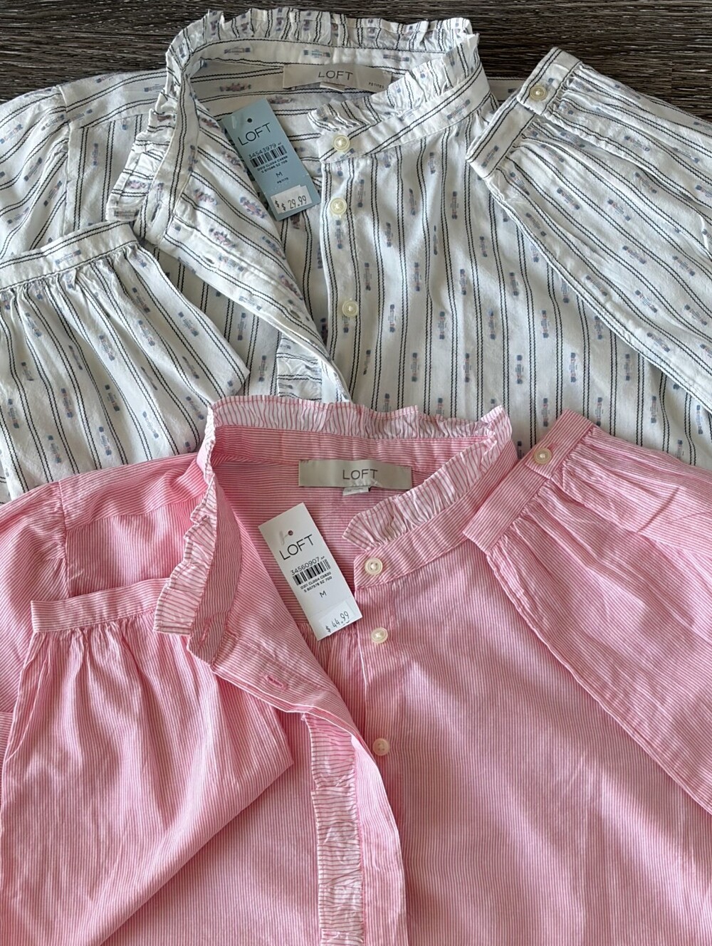 2 LOFT Cotton Ruffle Collar Blouses